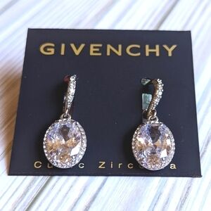 Givenchy Oval Silver Tone Cubic Zirconia Drop Jacket Earrings NWT